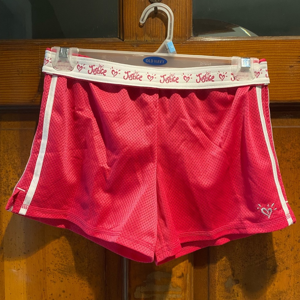 Justice Pink Athletic Mesh Shorts with White Trim